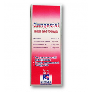 CONGESTAL FOR COMMON COLD & FLU SYRUP ( CHLORPHENIRAMINE + PARACETAMOL + PSEUDOEPHEDRINE ) 120 ML